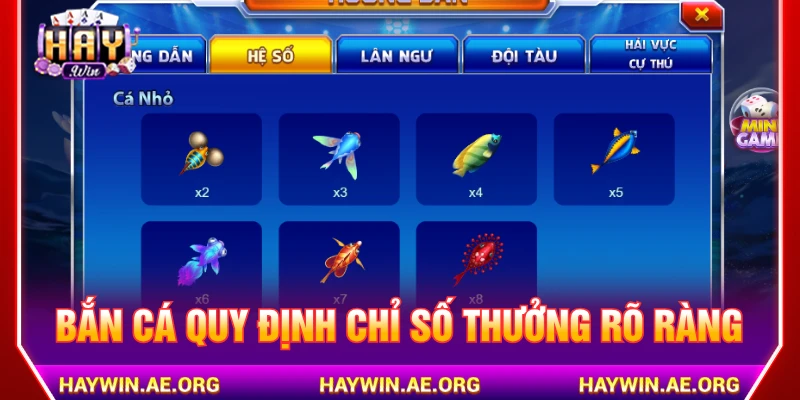Bắn cá HAYWIN quy định chỉ số thưởng cho từng sinh vật