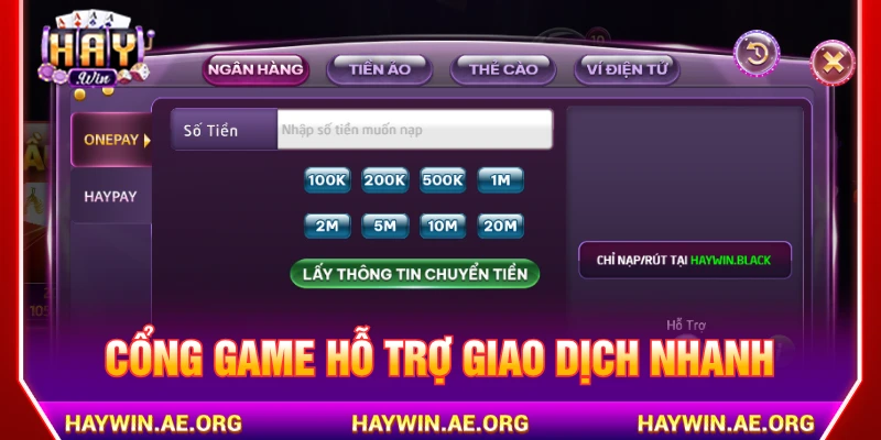 Cổng game HAYWIN hỗ trợ giao dịch nạp rút cực nhanh