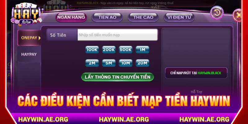 Người chơi cần đáp ứng quy định trước khi nạp tiền Haywin